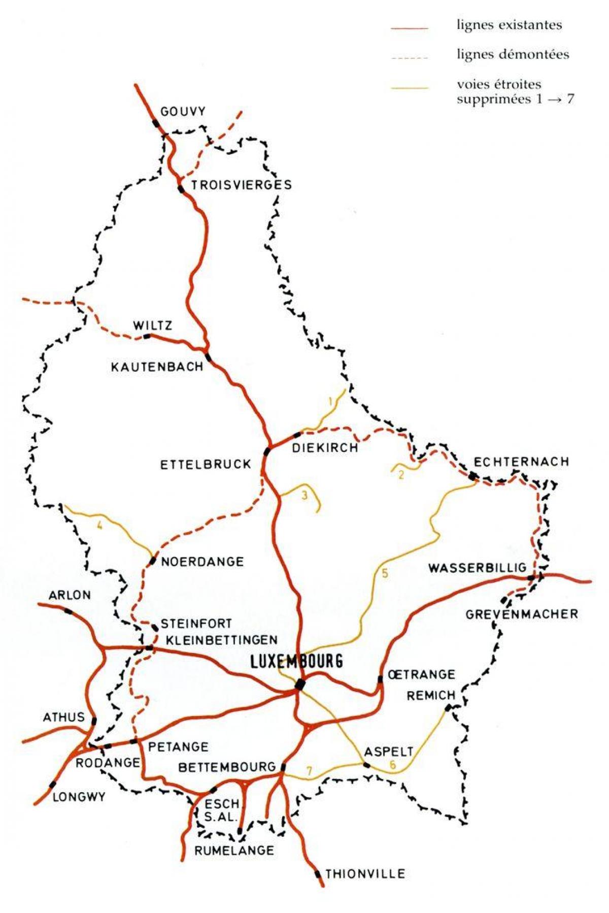 نقشہ لکسمبرگ کے ٹرین اسٹیشن