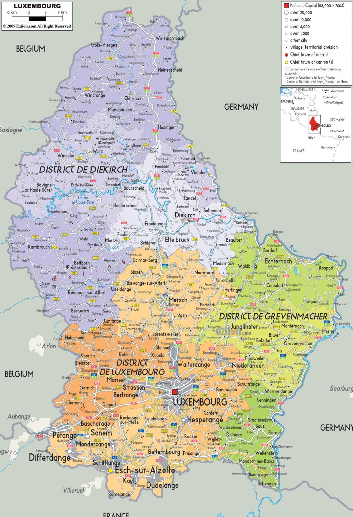 لکسمبرگ ملک کا نقشہ